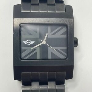 MINI Cooper Union Jack Black Stainless Steel Swiss Mvmt Watch 100ft Water Resist